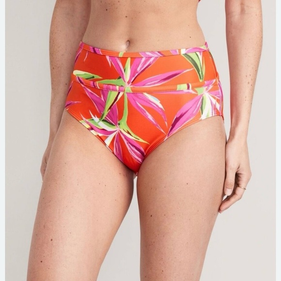 Old Navy Tropical High Waisted Bikini Bottom SwimSuit Large - Picture 1 of 6